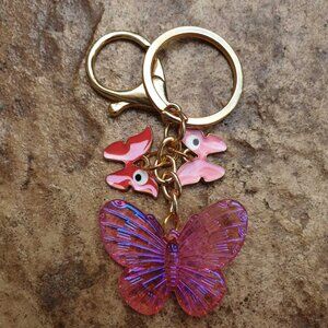 Butterflies Charms Pink Metal Key Chain Key Ring Handbag Purse Pendant Accessory